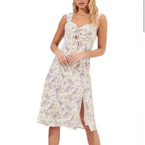 ASTR The Label Sweetheart Floral Midi Dress Ruched Back Slit Size Medium